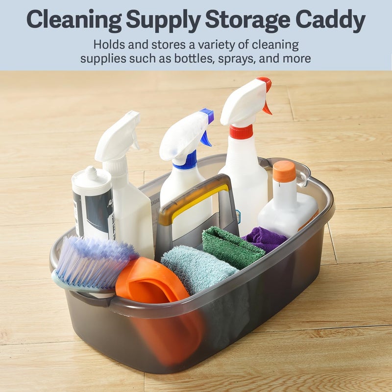 Haundry Large Cleaning Caddy with Handle, Cleaning Tool Storage Basket Organizer, Sturdy Pail Bucket Organizer, Household Bucket for Cleaning Supplies - Clear Grey - Image 5